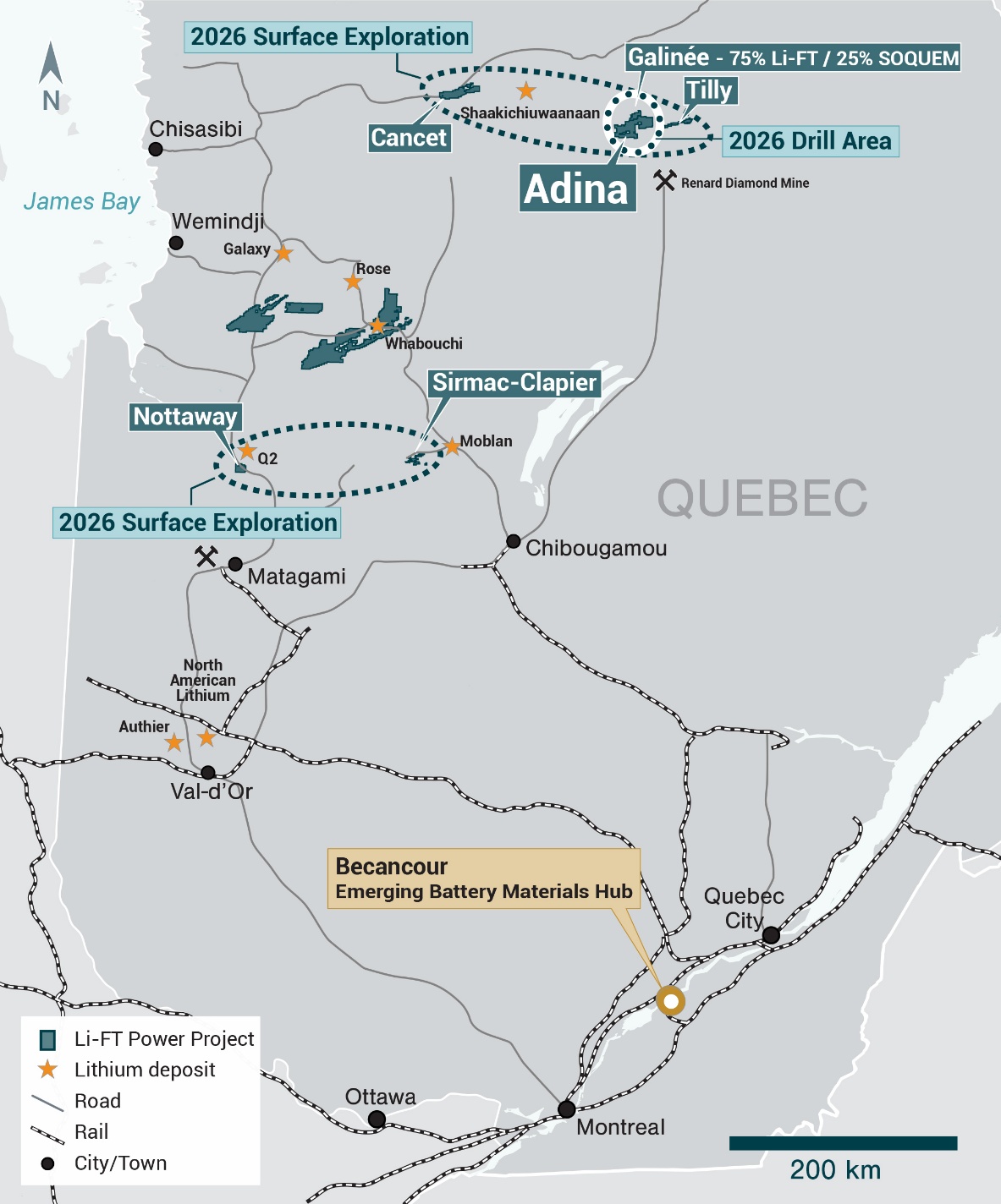 Figure 1 – Location of LIFT’s spodumene pegmatite properties in Québec, Canada