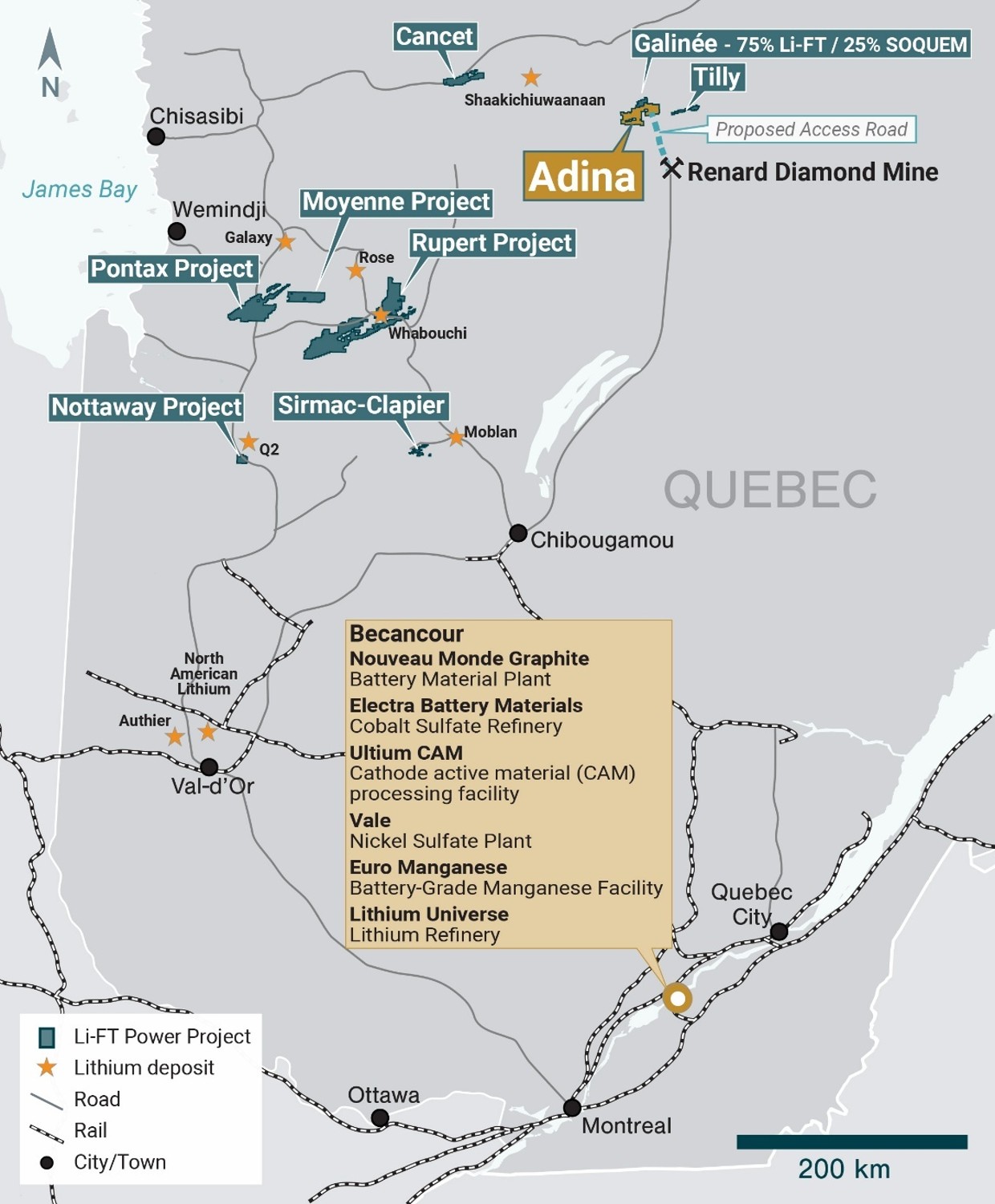 Eeyou Istchee James Bay Region - Adina Project and Infrastructure Map